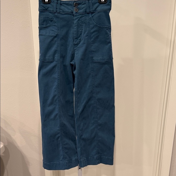 Anthropologie Pilcro The Skipper High Rise Cropped Wide Leg Pants Teal Blue 26P - Picture 4 of 13
